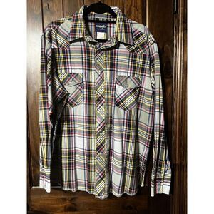 Wrangler Long Sleeve Green Plaid Pearl Snap Button Down XL